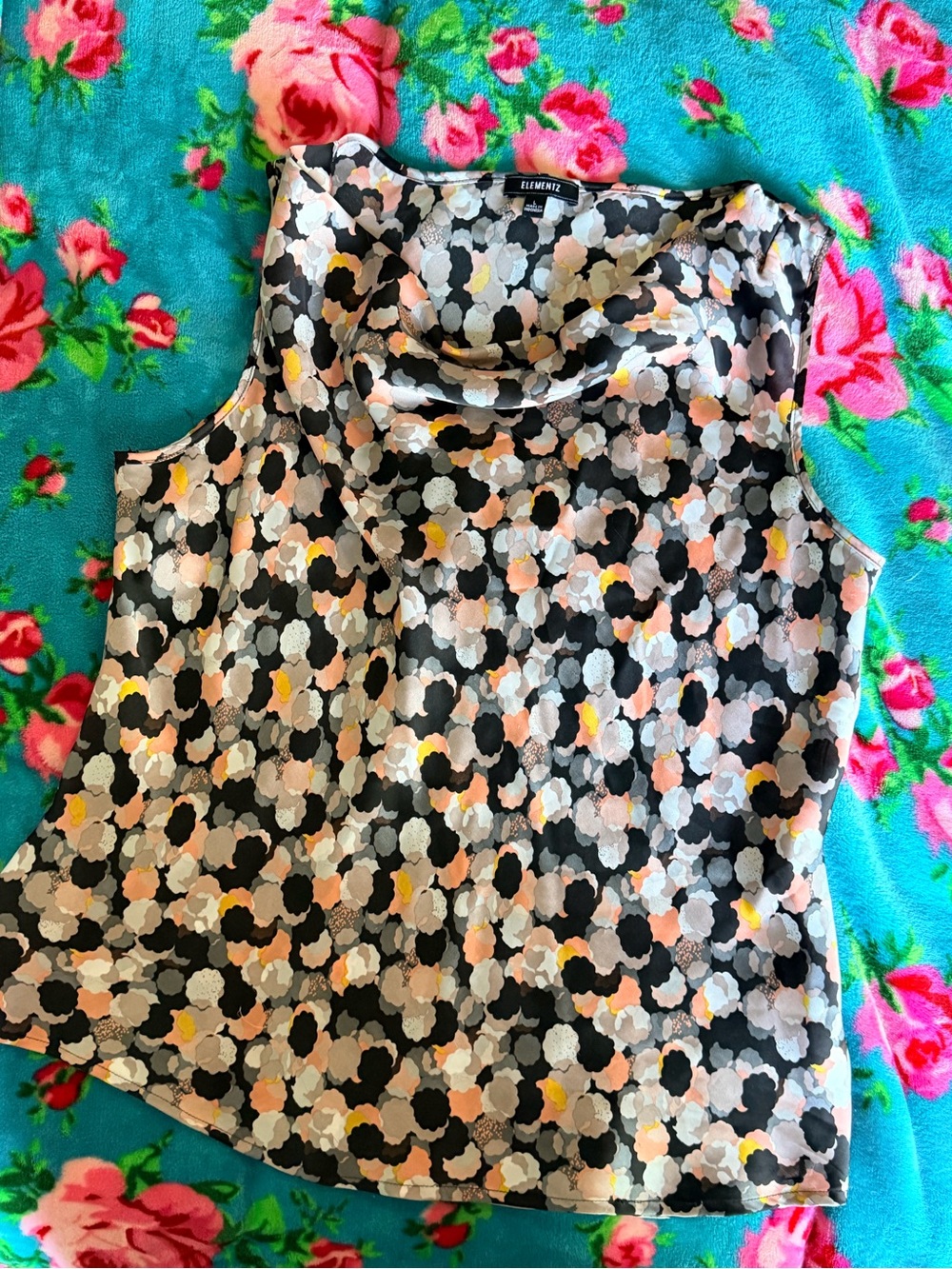 Elie Tahari Black Multi Floral Cowl Neck Sleeveless Top